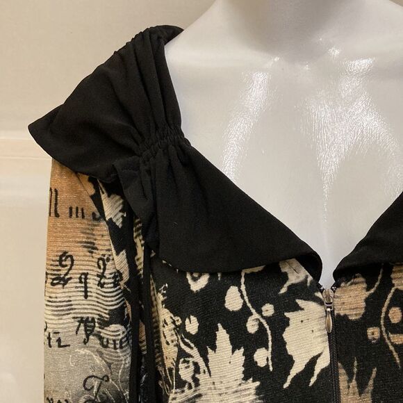 Vintage Bali Maximalist Artwear Unique Beige Black Ruched Zip Up Shacket - Picture 3 of 10